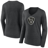 Milwaukee Brewers Women's Monochrome Long Sleeve V-Neck T-Shirt Charcoal