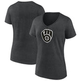 Milwaukee Brewers Women's Monochrome V-Neck T-Shirt Charcoal