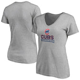 Chicago Cubs Women's Evanston Stencil V-Neck T-Shirt Gray