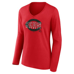Cincinnati Reds Women's Stellar Long Sleeve V-Neck T-Shirt Red