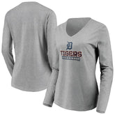 Detroit Tigers Women's Evanston Stencil Long Sleeve V-Neck T-Shirt Gray