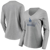 Los Angeles Dodgers Women's Evanston Stencil Long Sleeve V-Neck T-Shirt Gray