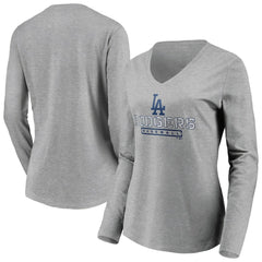 Los Angeles Dodgers Women's Evanston Stencil Long Sleeve V-Neck T-Shirt Gray