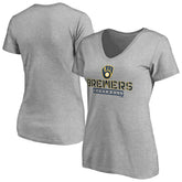 Milwaukee Brewers Women's Evanston Stencil V-Neck T-Shirt Gray