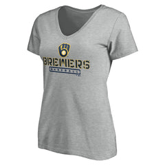 Milwaukee Brewers Women's Evanston Stencil V-Neck T-Shirt Gray