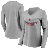 Philadelphia Phillies Women's Evanston Stencil Long Sleeve V-Neck T-Shirt Gray