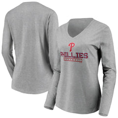 Philadelphia Phillies Women's Evanston Stencil Long Sleeve V-Neck T-Shirt Gray