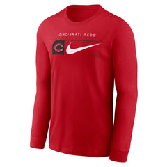 Cincinnati Reds Local Logo Swoosh Lockup Long Sleeve T-Shirt Red