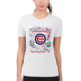 Chicago Cubs G-III 4Her by Carl Banks Women's Super-Slim Fit Lightweight Flowers Graphic T-Shirt White