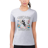 Chicago White Sox G-III 4Her by Carl Banks Women's Super-Slim Fit Lightweight Flowers Graphic T-Shirt Heather Gray