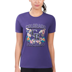 Colorado Rockies G-III 4Her by Carl Banks Women's Super-Slim Fit Lightweight Flowers Graphic T-Shirt Purple