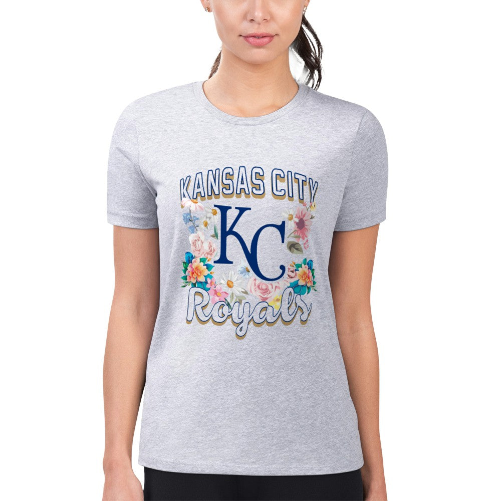 Kansas City Royals G-III 4Her by Carl Banks Women's Super-Slim Fit Lightweight Flowers Graphic T-Shirt Heather Gray