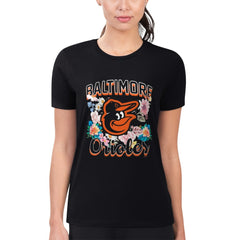 Baltimore Orioles G-III 4Her by Carl Banks Women's Super-Slim Fit Lightweight Flowers Graphic T-Shirt Black