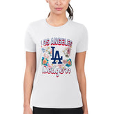 Los Angeles Dodgers G-III 4Her by Carl Banks Women's Super-Slim Fit Lightweight Flowers Graphic T-Shirt White