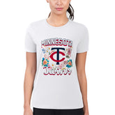 Minnesota Twins G-III 4Her by Carl Banks Women's Super-Slim Fit Lightweight Flowers Graphic T-Shirt White