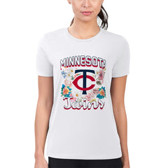 Minnesota Twins G-III 4Her by Carl Banks Women's Super-Slim Fit Lightweight Flowers Graphic T-Shirt White