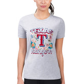 Texas Rangers G-III 4Her by Carl Banks Women's Super-Slim Fit Lightweight Flowers Graphic T-Shirt Heather Gray
