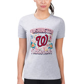 Washington Nationals G-III 4Her by Carl Banks Women's Super-Slim Fit Lightweight Flowers Graphic T-Shirt Heather Gray