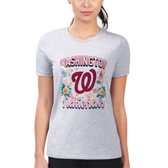 Washington Nationals G-III 4Her by Carl Banks Women's Super-Slim Fit Lightweight Flowers Graphic T-Shirt Heather Gray
