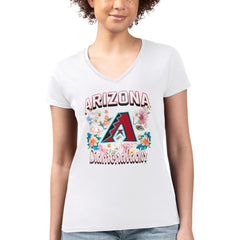 Arizona Diamondbacks G-III 4Her by Carl Banks Women's Super-Slim Fit Lightweight Flowers Graphic V-Neck T-Shirt White