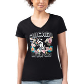Chicago White Sox G-III 4Her by Carl Banks Women's Super-Slim Fit Lightweight Flowers Graphic V-Neck T-Shirt Black
