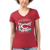 Cincinnati Reds G-III 4Her by Carl Banks Women's Super-Slim Fit Lightweight Flowers Graphic V-Neck T-Shirt Red