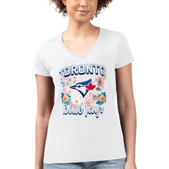 Toronto Blue Jays G-III 4Her by Carl Banks Women's Super-Slim Fit Lightweight Flowers Graphic V-Neck T-Shirt White