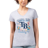 Tampa Bay Rays G-III 4Her by Carl Banks Women's Super-Slim Fit Lightweight Flowers Graphic V-Neck T-Shirt Heather Gray