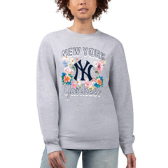 New York Yankees G-III 4Her by Carl Banks Women's Flowers Graphic Pullover Sweatshirt Heather Gray