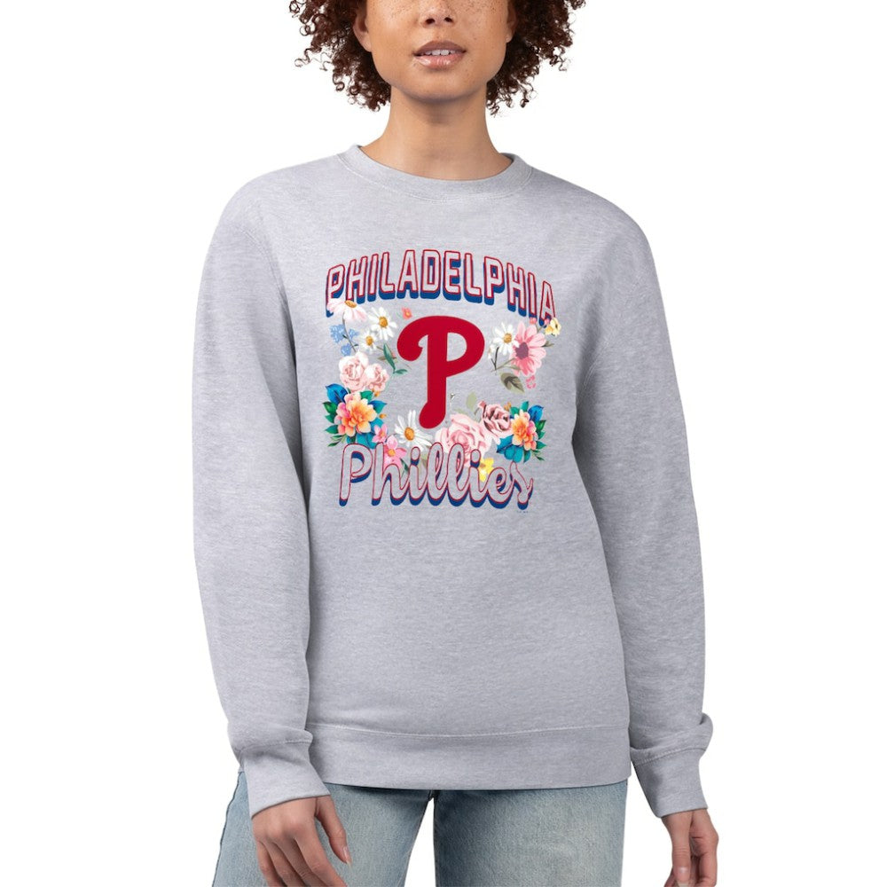 Philadelphia Phillies G-III 4Her by Carl Banks Women's Flowers Graphic Pullover Sweatshirt Heather Gray