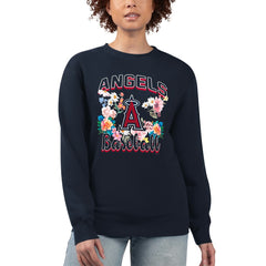 Los Angeles Angels G-III 4Her by Carl Banks Women's Flowers Graphic Pullover Sweatshirt Navy