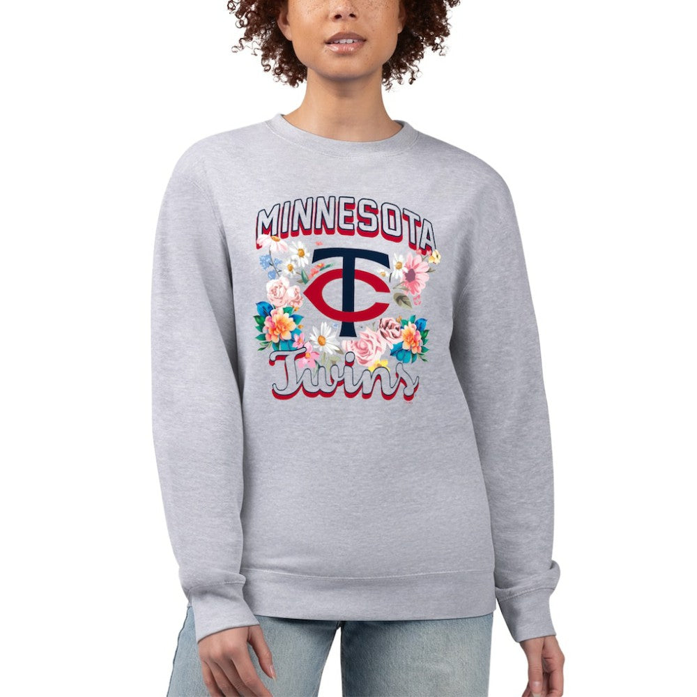 Minnesota Twins G-III 4Her by Carl Banks Women's Flowers Graphic Pullover Sweatshirt Heather Gray