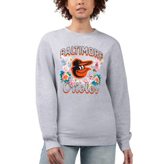 Baltimore Orioles G-III 4Her by Carl Banks Women's Flowers Graphic Pullover Sweatshirt Heather Gray