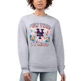 New York Mets G-III 4Her by Carl Banks Women's Flowers Graphic Pullover Sweatshirt Heather Gray