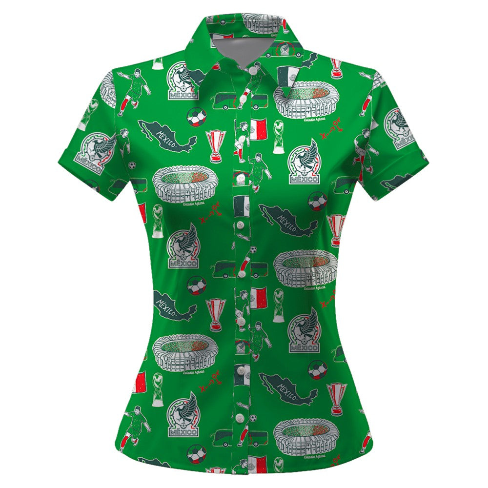 Mexico National Team Vive La Fete Women's Impressions Artwork Button-Up Shirt for sale - Green