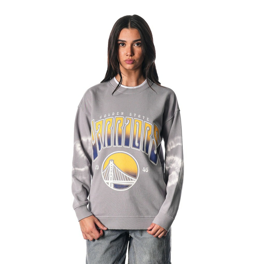 Golden State Warriors The Wild Collective Women's Bleached Tie-Dye Pullover Sweatshirt sale - Heather Gray online
