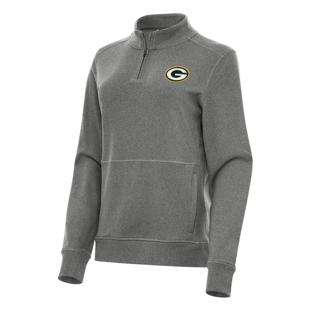 Green Bay Packers Antigua Women's Crush Quarter-Zip Jacket - Heather Black for sale