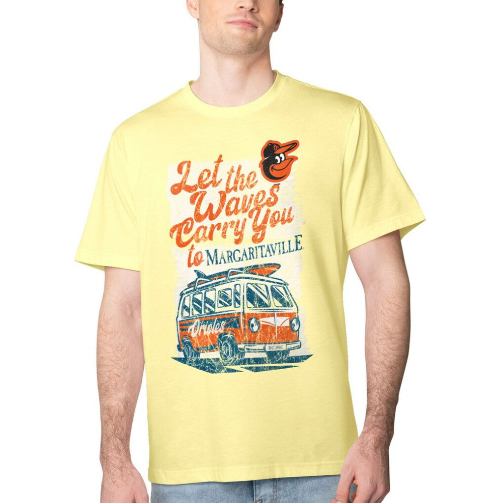 Baltimore Orioles Margaritaville Bus Waves Graphic T-Shirt Yellow