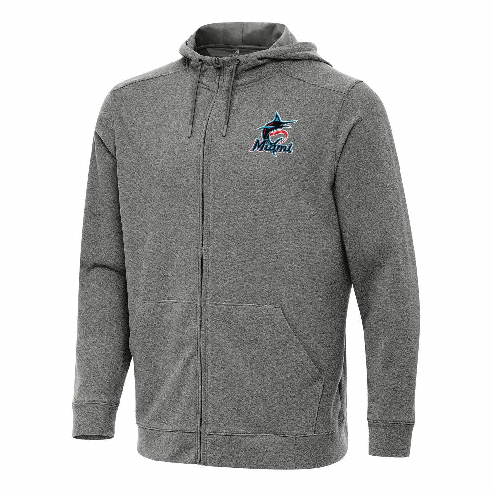 Miami Marlins Antigua Effortless Full-Zip Hooded Jacket Heather Black