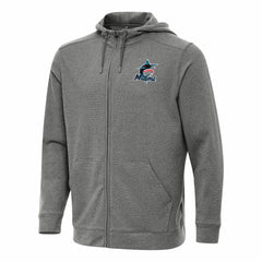 Miami Marlins Antigua Effortless Full-Zip Hooded Jacket Heather Black
