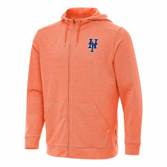 New York Mets Antigua Effortless Full-Zip Hooded Jacket Heather Orange