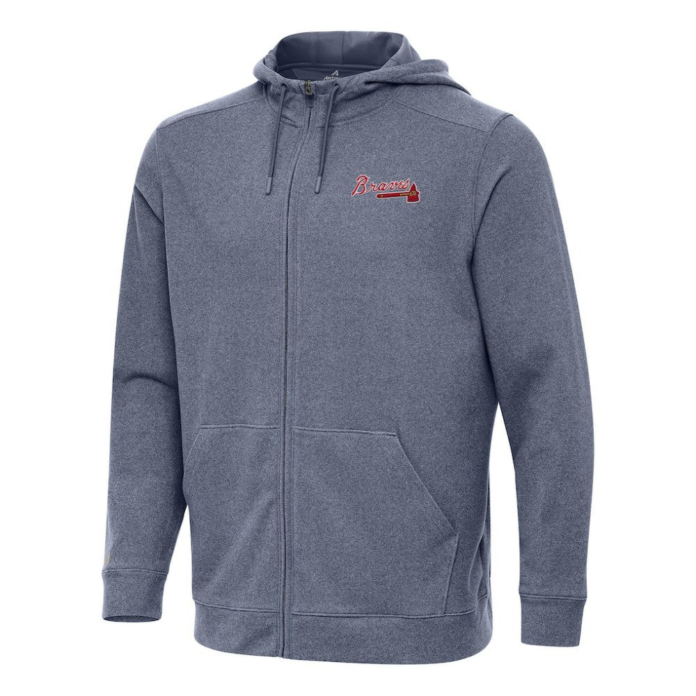 Atlanta Braves Antigua Effortless Full-Zip Hooded Jacket Heather Navy
