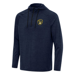 Milwaukee Brewers Antigua Spikes Quarter-Zip Pullover Hoodie Heather Navy