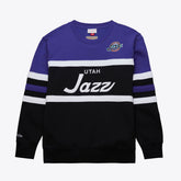 Utah Jazz Hardwood Classics Vintage Logo Head Coach Pullover Sweatshirt - Black/Purple sale