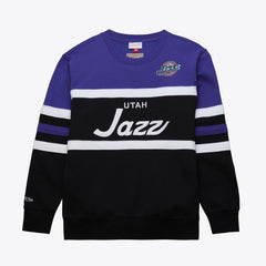 Utah Jazz Hardwood Classics Vintage Logo Head Coach Pullover Sweatshirt - Black/Purple sale