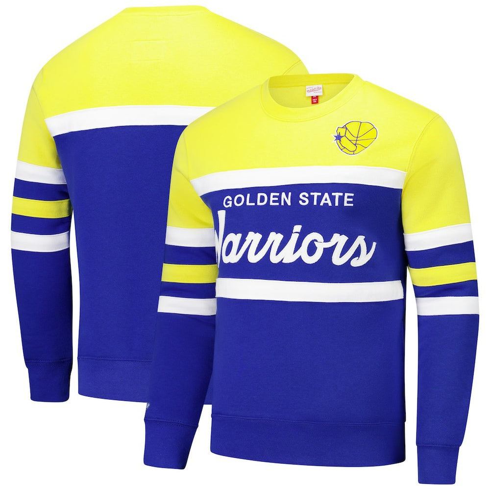 Golden State Warriors Hardwood Classics Vintage Logo Head Coach Pullover Sweatshirt sale - Royal/Gold online