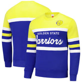 Golden State Warriors Hardwood Classics Vintage Logo Head Coach Pullover Sweatshirt sale - Royal/Gold online