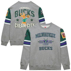 Milwaukee Bucks Hardwood Classics All Over 4.0 Pullover Sweatshirt - Heather Gray cheap