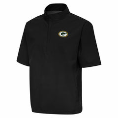 Green Bay Packers Antigua Brisk Short Sleeve Quarter-Zip Windshirt - Black on sale