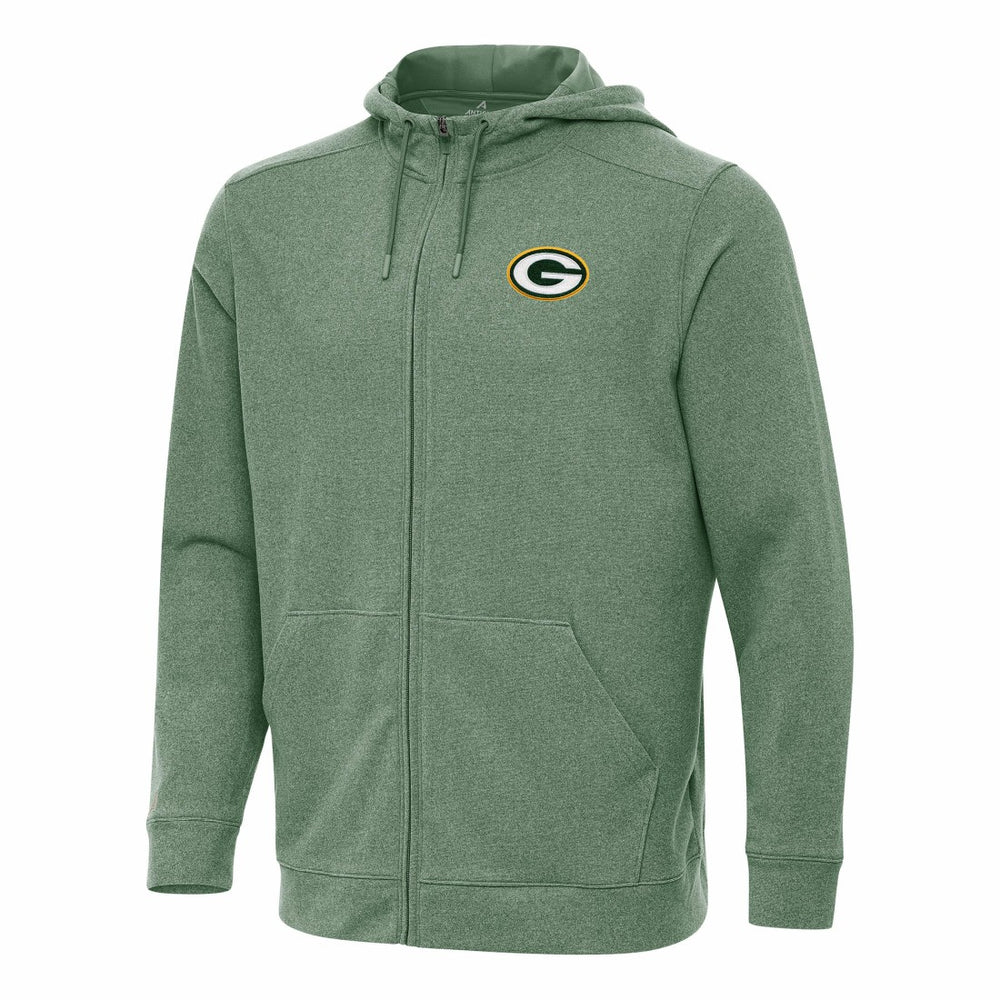 Green Bay Packers Antigua Effortless Full-Zip Hoodie - Heather Green for sale